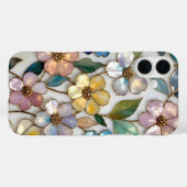 Élégant Étui iPhone Fleurs Pastel Or (Verso (horizontal))