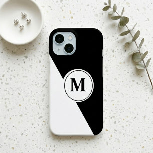 Élégant Étui iPhone Monogramme Noir et Blanc