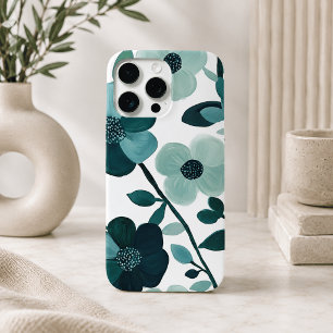 Élégant Étui Téléphone Floral Botanique Bleu Aqua