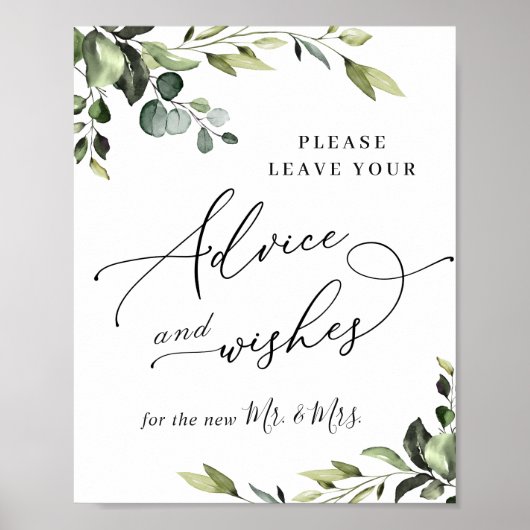 Elegant Eucalyptus Advice & Wishes Weddenschap Poster (Voorkant)
