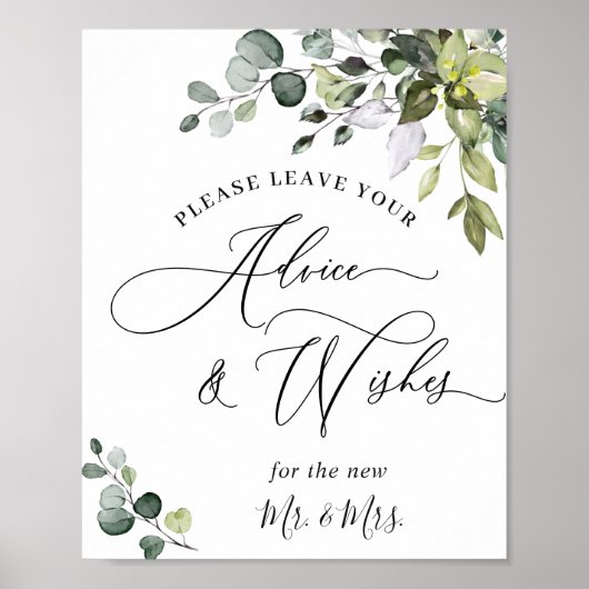 Elegant Eucalyptus Advice & Wishes Weddenschap Poster (Voorkant)