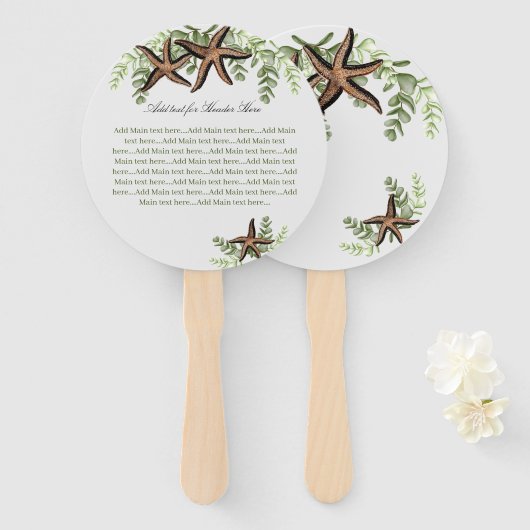 Elegant Eucalyptus and Starfish Wedding fan Handwaaier (Voorkant en achterkant)