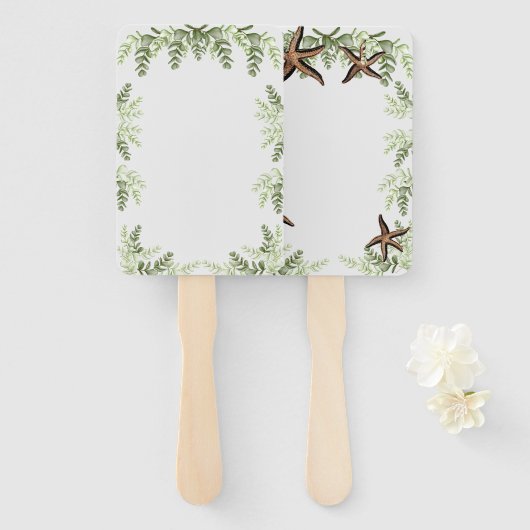 Elegant Eucalyptus and Starfish Wedding fan Handwaaier (Voorkant en achterkant)