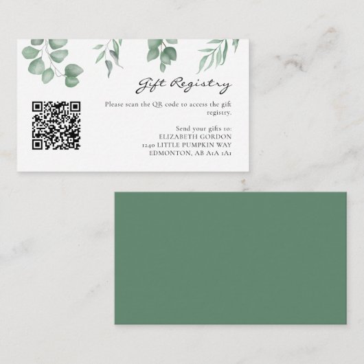 Elegant Eucalyptus Baby shower Register QR Code Informatiekaartje (Voorkant / Achterkant)