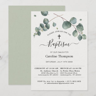 Elegant Eucalyptus Baptisme Kaart