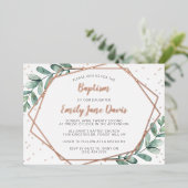 Elegant eucalyptus baptisme of kerstmis folie uitnodiging (Staand Voorkant)