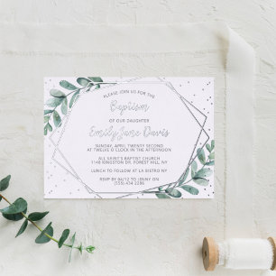 Elegant eucalyptus baptisme of kerstmis folie uitnodiging