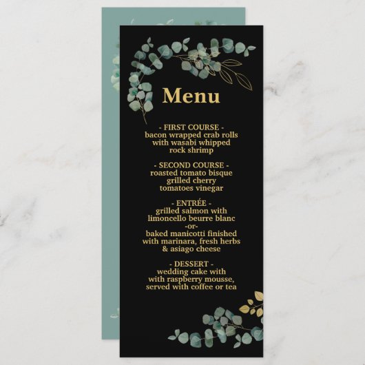 Elegant Eucalyptus blaast het menu Gold Wedding (Voorkant / Achterkant)