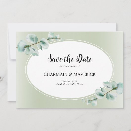 Elegant Eucalyptus blad groen bruiloft Save The Date (Voorkant)