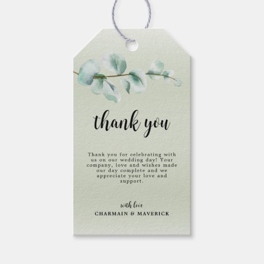 Elegant Eucalyptus blad groen Dank u voor uw gunst Cadeaulabel (Voorkant)