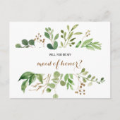 Elegant Eucalyptus Blad groen Maid of Honor Uitnodiging Briefkaart (Voorkant)
