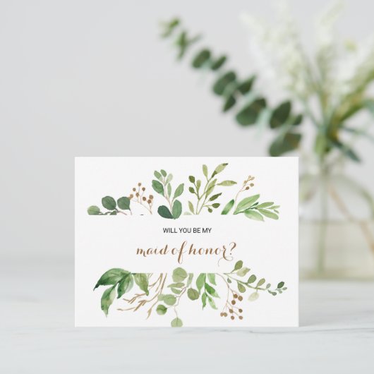 Elegant Eucalyptus Blad groen Maid of Honor Uitnodiging Briefkaart (Staand voorkant)