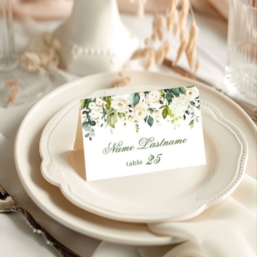 Elégant Eucalyptus blanc Roses Mariage carte d'esc