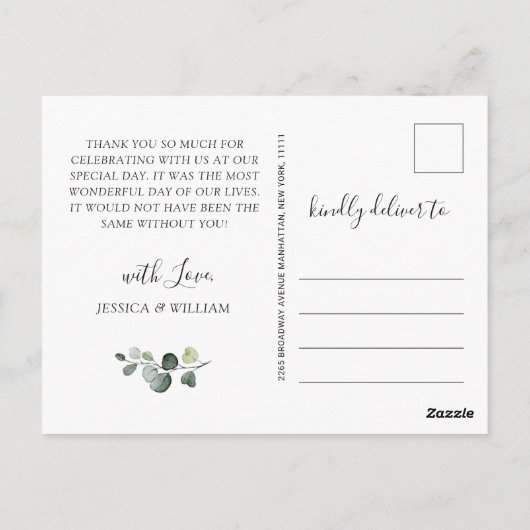 Elegant Eucalyptus Blue Rozen Floral bedankt Briefkaart (Achterkant)