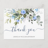Elegant Eucalyptus Blue Rozen Floral bedankt Briefkaart (Voorkant)