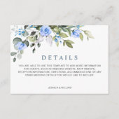 Elegant Eucalyptus Blue Rozen Weddenschap Details Informatiekaartje (Voorkant)