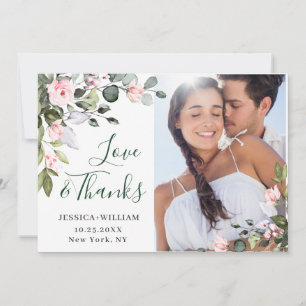 Elegant Eucalyptus Blush Pink Roses 4 PHOTO Bedankkaart