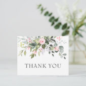 Elegant Eucalyptus Blush Pink Roses Dank je Briefkaart (Staand voorkant)