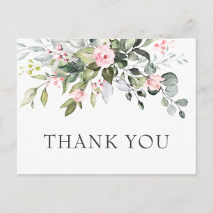 Elegant Eucalyptus Blush Pink Roses Dank je Briefkaart