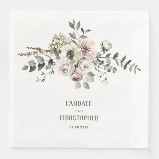 Elegant Eucalyptus Blush Roos White Hydrangea Servet (Voorkant)
