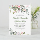 Elegant Eucalyptus Blush Rozen Greenery Wedding Kaart (Staand voorkant)
