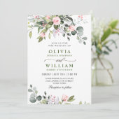 Elegant Eucalyptus Blush Rozen Greenery Wedding Kaart (Staand voorkant)