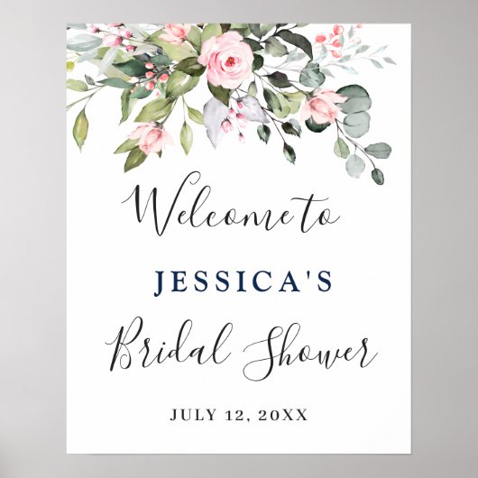 Elegant Eucalyptus Blush Rozen Vrijgezellenfeest Poster (Voorkant)