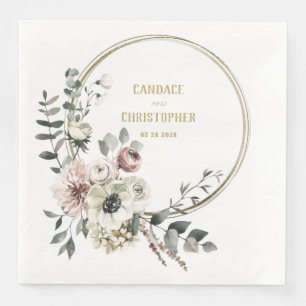 Elegant Eucalyptus Blush White Floral Gold Lijst Servet