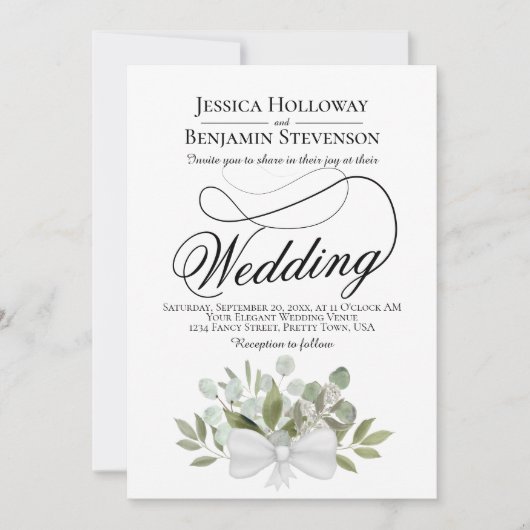 Elegant Eucalyptus Boeket QR Code Bruiloft Kaart (Voorkant)