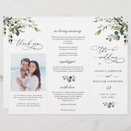 Elegant Eucalyptus Boho huwelijksceremonie program (Voorkant / Achterkant)