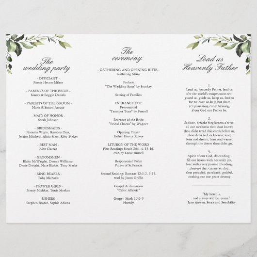 Elégant Eucalyptus Boho Mariage programme de cérém (Dos)