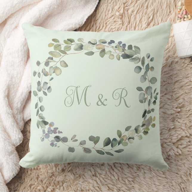 Elegant Eucalyptus Botanical Greenery Monogram Kussen (Deken)