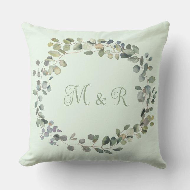Elegant Eucalyptus Botanical Greenery Monogram Kussen (Voorkant)