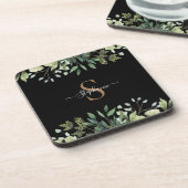 Elegant Eucalyptus Botanisch Goud Monogram Script Bier Onderzetter (Linkerzijde)