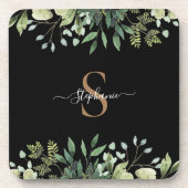 Elegant Eucalyptus Botanisch Goud Monogram Script Bier Onderzetter (Voorkant)