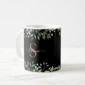 Elegant Eucalyptus Botanisch Goud Monogram Script Koffiemok (Voorkant links)