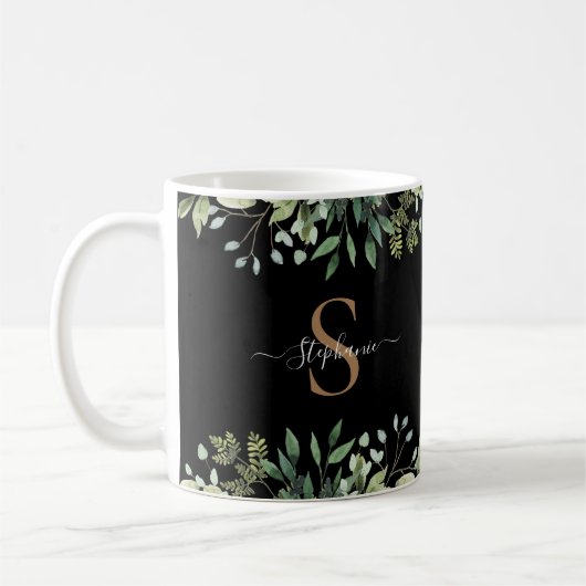 Elegant Eucalyptus Botanisch Goud Monogram Script Koffiemok (Links)
