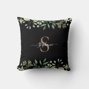 Elegant Eucalyptus Botanisch Goud Monogram Script Kussen