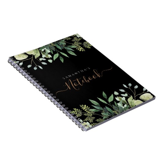 Elegant Eucalyptus Botanisch Zwart Goud Script Notitieboek (Rechterzijde)