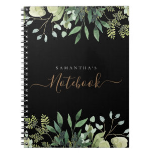 Elegant Eucalyptus Botanisch Zwart Goud Script Notitieboek