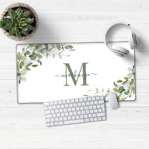 Elegant Eucalyptus Botanische monogram Bureaumat