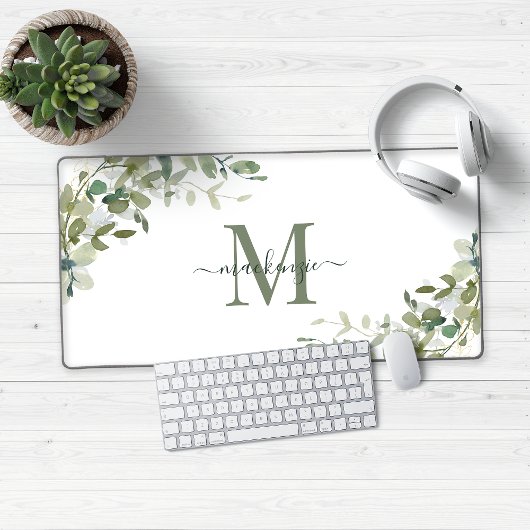 Elegant Eucalyptus Botanische monogram Bureaumat