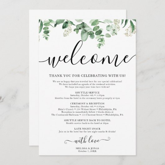 Elegant Eucalyptus bruiloft reisschema programma (Voorkant / Achterkant)