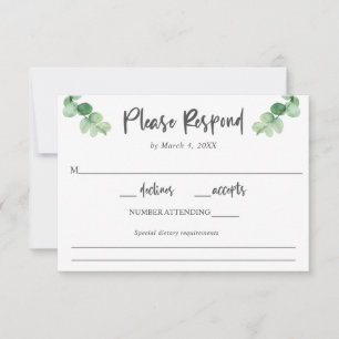 Elegant Eucalyptus bruiloft RSVP Diet requirements Kaartje