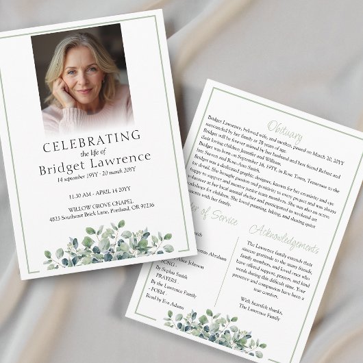 Elegant Eucalyptus Celebrating Life Of - Funeral Programma
