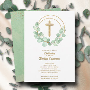 Elegant Eucalyptus Christening Kaart