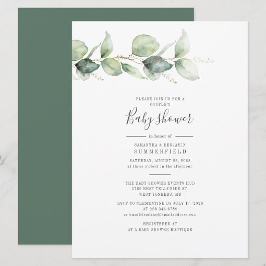 Elegant Eucalyptus Couples Baby shower Greenery Kaart (Voorkant / Achterkant)