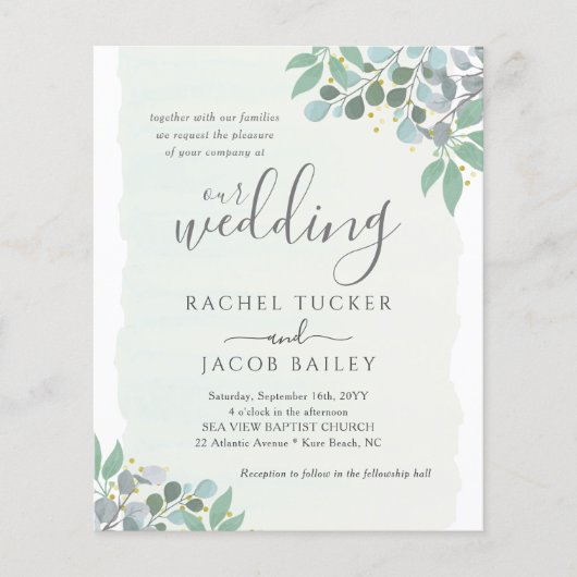 Elegant Eucalyptus Dusty Blue Wedding Invitation (Voorkant)
