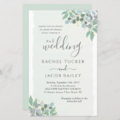 Elegant Eucalyptus Dusty Blue Wedding Invitation (Voorkant / Achterkant)