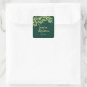 Elegant Eucalyptus Emerald Green and Gold Wedding Vierkante Sticker (Tas)